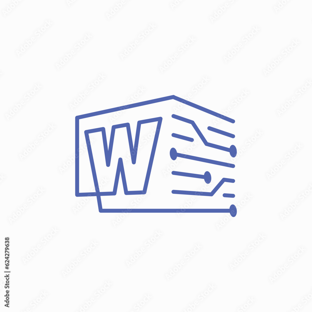 W Letter Tech Electric Circuit cube block Logo Outline Vector Icon Illustration W Letter Tech Electric Circuit cube block Logo Outline Vector Icon Illustration
