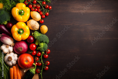 fresh view vegetable dark table food ingredient vegetarian healthy cooking background. Generative AI.