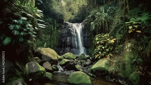 Tropical waterfall in jungle. Waterfall in rainforest.