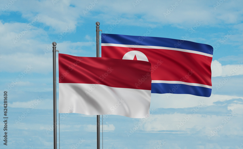 North Korea and Indonesia and Bali island flag North Korea and Indonesia and Bali island flag