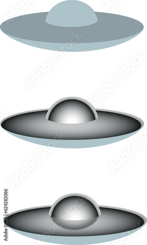 Three simplified models of a metallic, chromed flying disk. Ideal for Sci-Fi compositions. Vector Illustration