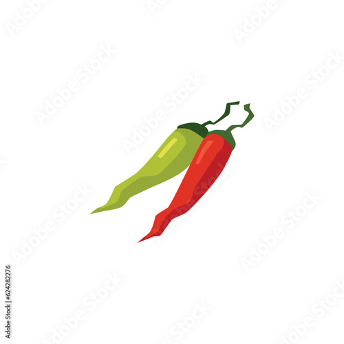 Chili pepper red and green, natural organic product, hot spice vegetable, Mexican cuisine vector illustration isolated