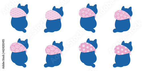 cat vector kitten icon neko calico japanese wave furoshiki fish leaf flower traveller picnic pet cartoon character doodle symbol tattoo stamp scarf illustration design isolated