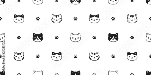 cat seamless pattern kitten calico face head paw footprint neko vector cartoon character breed pet gift wrapping paper tile background repeat wallpaper animal doodle illustration design scarf isolated