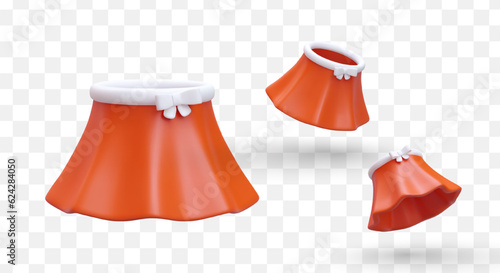 Beautiful realistic 3d Christmas skirt in different positions. Models of clothes for girls on holidays. Vector design in red and white colors in cartoon style