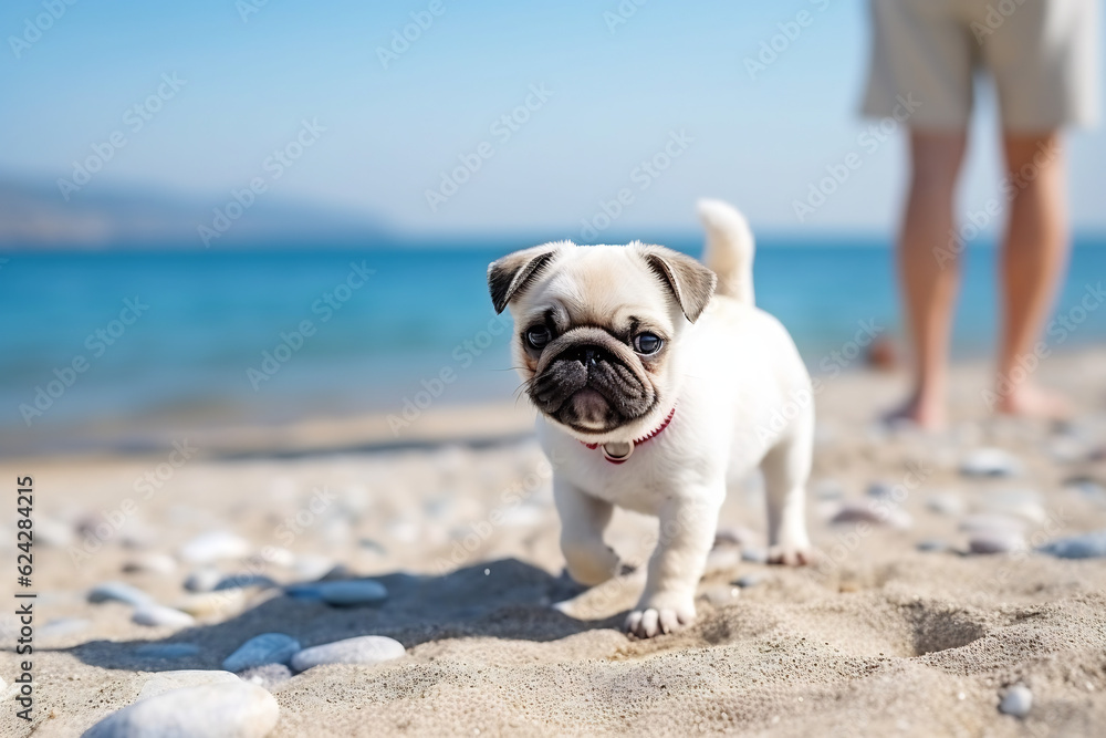 pug on the beach