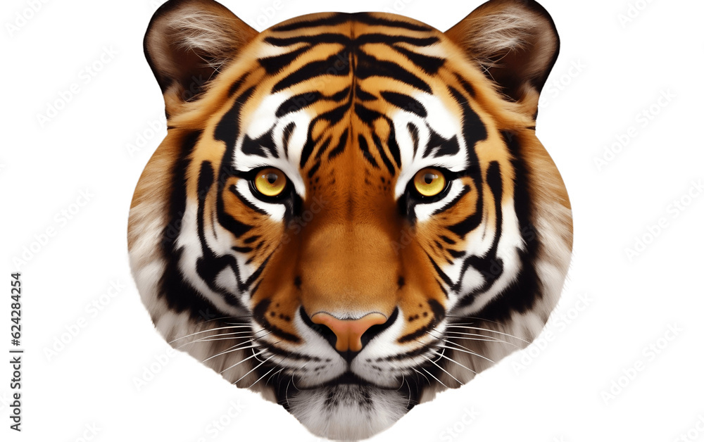 Tiger Face Shot Isolated on Transparent Background. Generative AI