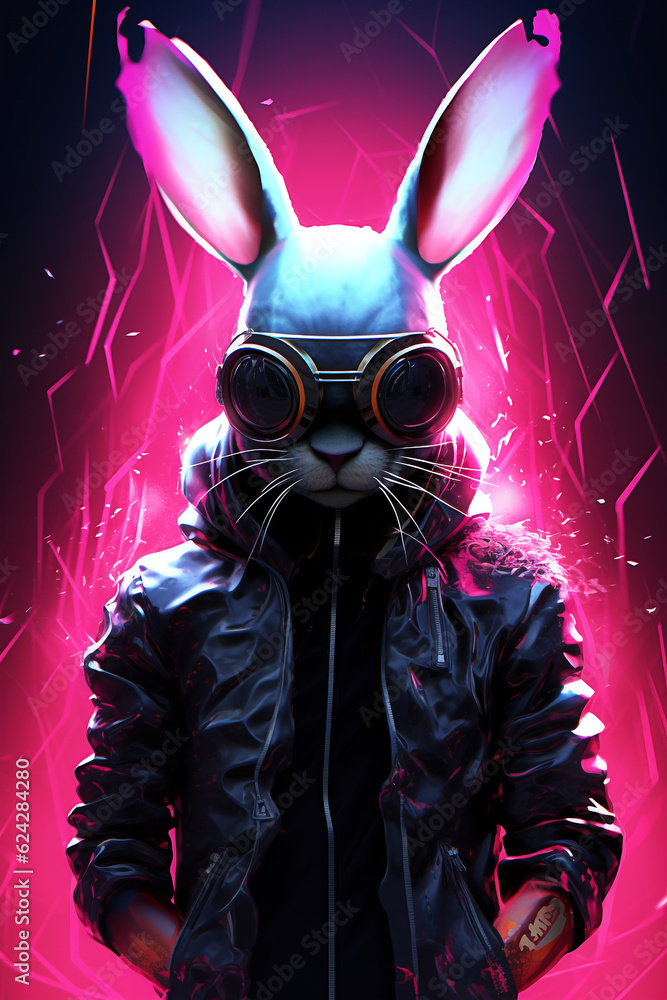 Cyber bunny portrait illustration