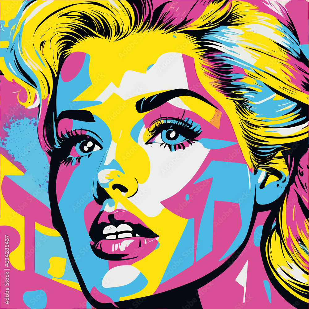 pop art deco colorfull woman face illustration