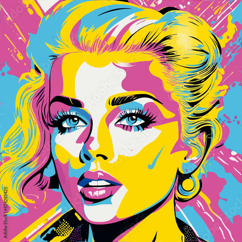 pop art deco colorfull woman face illustration