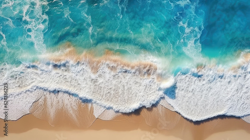 ocean wave on coastal zone, white sand, deep blue water