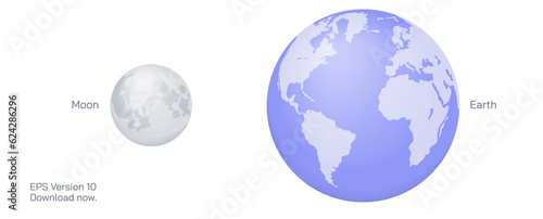 Earth and moon vector illustration. Earth icon and symbol. clipart graphics of planet and satellite. Space science graphic study material. Globe image. moon image.