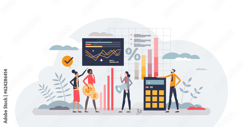 Financial literacy and ability to understand economy tiny person concept, transparent background. Money practices for investments and banking illustration. Expense and profit management skill.