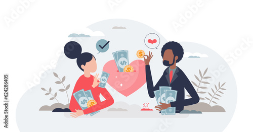 Financial planning for couples and saving for common goal tiny person concept, transparent background.Marriage budget calculation or finance investment for future funds illustration.