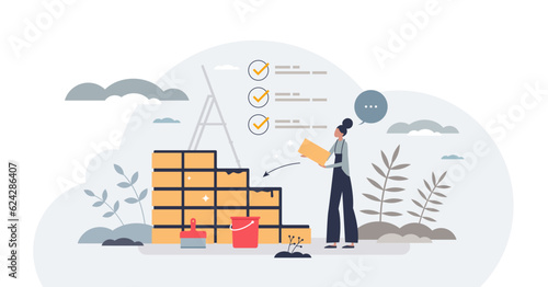 Habit building and build repetitive behavior process tiny person concept, transparent background. Personal development with self management and new routine steps illustration.