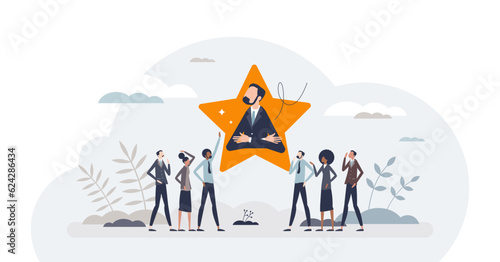 Employee engagement and best work appreciation bonus tiny person concept, transparent background. Job stimulus and satisfaction with financial reward.