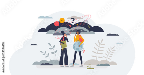 Student mental health and emotional stress from burnout tiny person concept, transparent background. Hard education process.