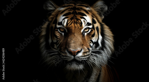 Tiger on a black background, created with Generative AI technology.