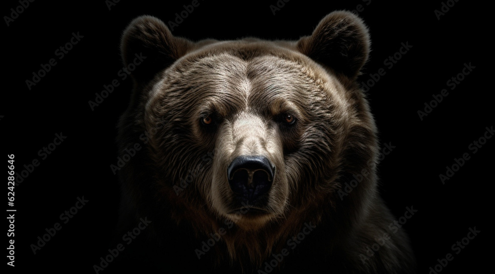 Obraz premium Brown bear on a black background, created with Generative AI technology.
