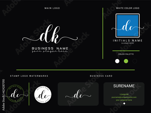 Feminine dk Business Logo, Luxury dk Signature Letter Design