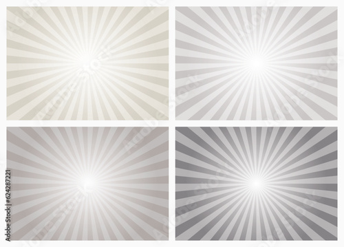 White and gray sunburst retro style background set. Gray background with white sun ray. Pattern of starburst. Abstract texture with light of sunburst. Radial beam of sunlight.  © cnh