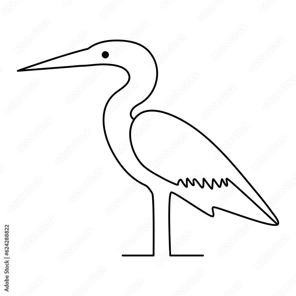 Fototapeta premium Heron bird single line drawing with bird line art vector design