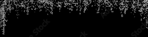 Falling numbers, big data concept. Binary white random flying digits. Wondrous futuristic banner on black background. Digital illustration. photo