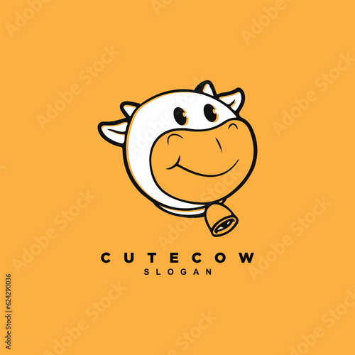 Cute and happy cow head logo design. Dairy cow milk logo vector