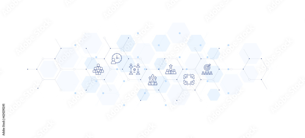 People banner vector illustration. Style of icon between. Containing team, time, interpersonal, best employee, community, target.