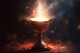 The Holy Grail is the chalice cup that Jesus Christ drank from at the Last Supper which has mystical powers according to the Arthurian legend , computer Generative AI stock illustration image