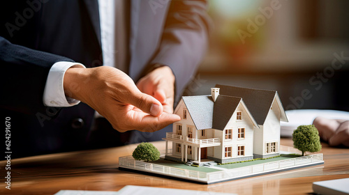 agent holding keys and shoeing house, mortgage concept