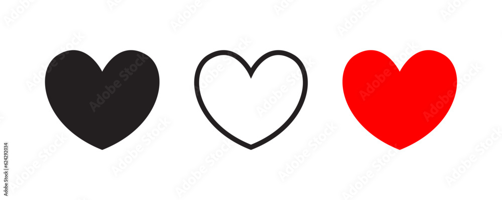 Black Red Heart Style Icons Vector Illustration