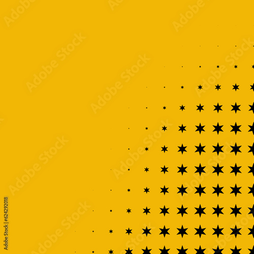 abstract halftone stars on a yellow background as decorative elements for a retro design.