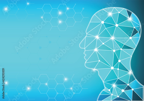 Vector illustration of head blue polygon medical background