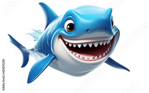 Cheerful Cartoon Shark Character on Transparent Background. Generative AI