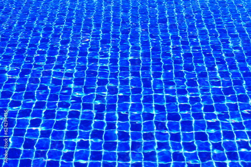 Obraz na plátne The blue tiles floor under the clear water in the swimming pool background, Swim