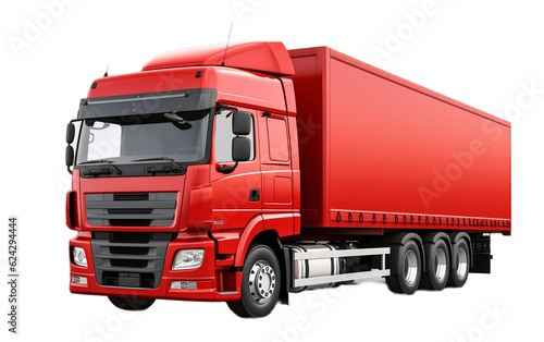 Red Truck Cargo Transport Vehicle with No Logo on Transparent Background. Generative AI