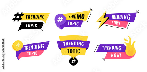 Trending topic badges design. Superset colorful advertising banners with Trending topic inscription. Modern vector illustration