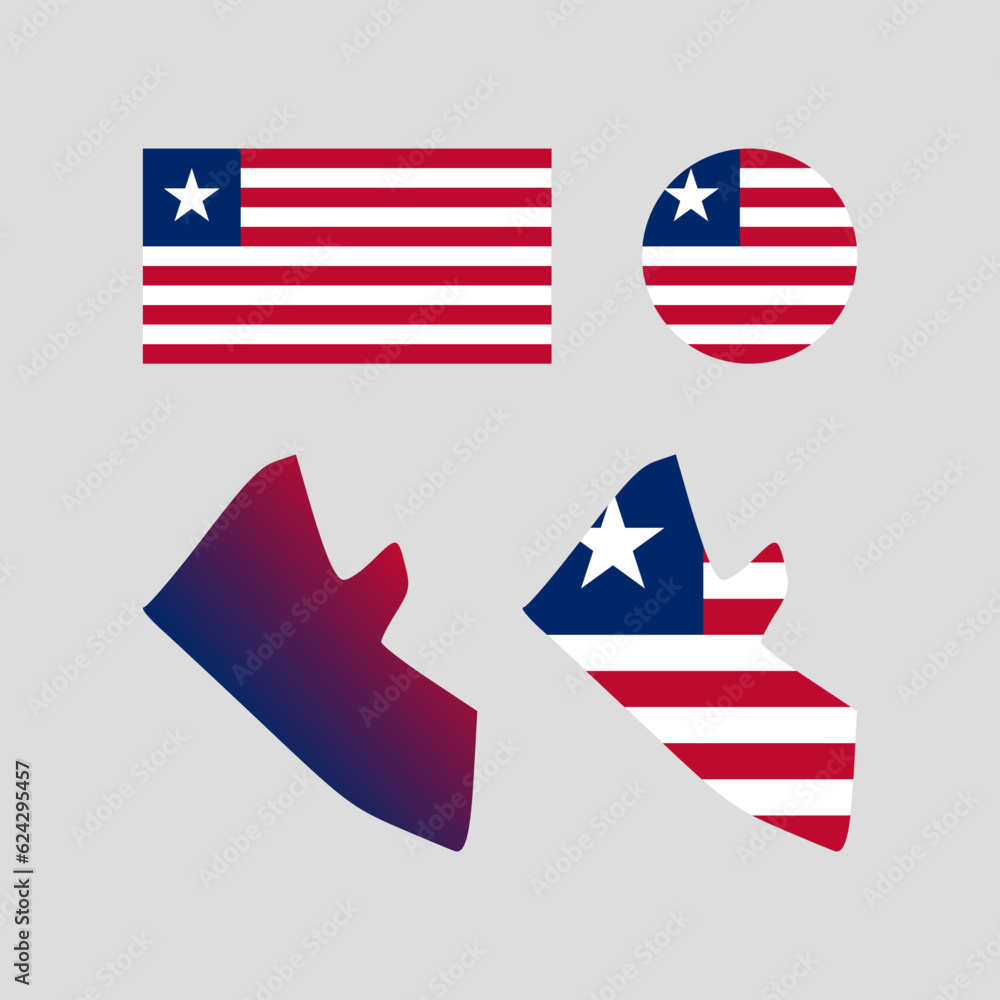 Liberia national map and flag vectors set....