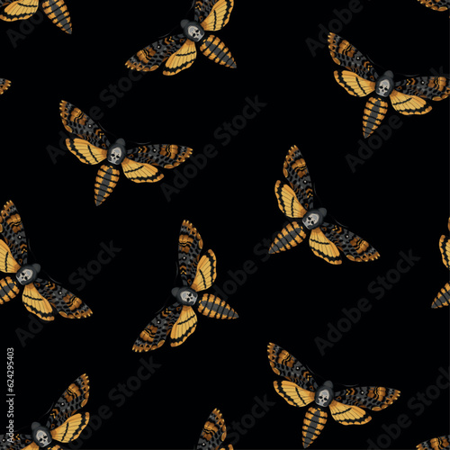 Vector seamless pattern with dead head moths