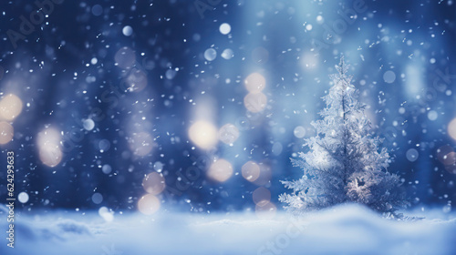 Merry Christmas winter blurred background with beautiful lighing bokeh and copy space. Generative AI © ABC Vector