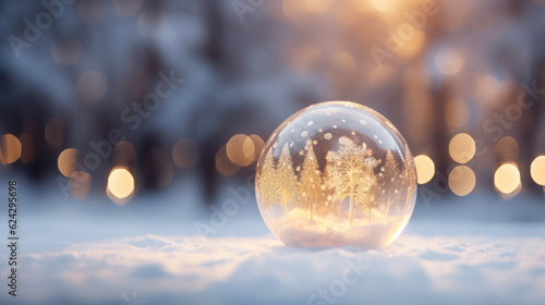 Christmas winter blur background with crystal ball and copy space. Generative AI