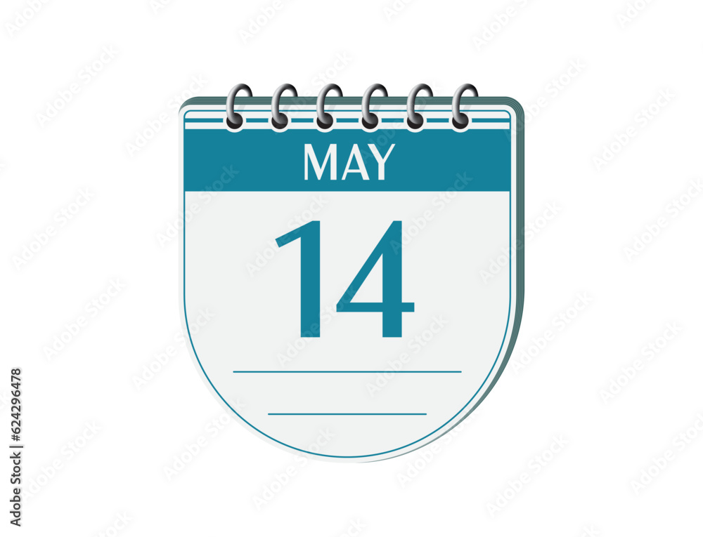 14 may retro event calendar page vector. Old style notebook calendar, date appointment, schedule, business planner, event reminder illustration. Abstract three dimensional vintage style calendar. 14 may retro event calendar page vector. Old style notebook calendar, date appointment, schedule, business planner, event reminder illustration. Abstract three dimensional vintage style calendar.