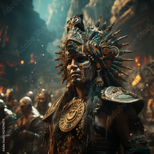 Photo of a aztec warrior in full armor.generative ai