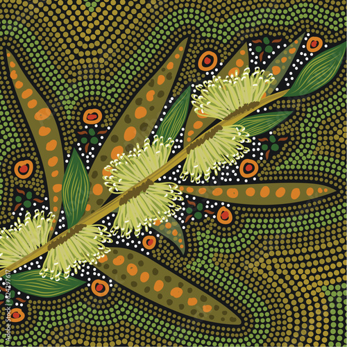 Aboriginal dot art of Australian native flower hakea sericea