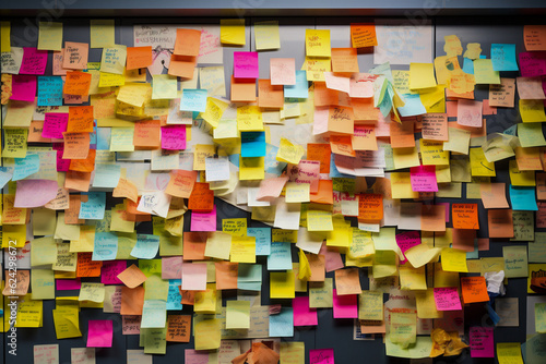 colorful post its on a wall with some scribbles. Generative AI