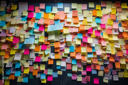 colorful post its on a wall with some scribbles. Generative AI