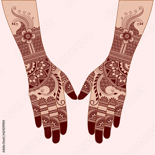 Henna mehndi mehendi mahendi design on two hands indian arabic asian culture vector illustration EPS