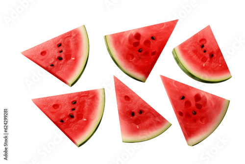 Isolated Slices of Watermelon on Transparent Background. Generative AI