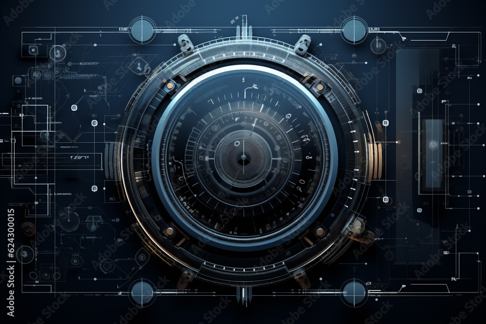 futuristic software interface for mechanical design. Generative AI futuristic software interface for mechanical design. Generative AI